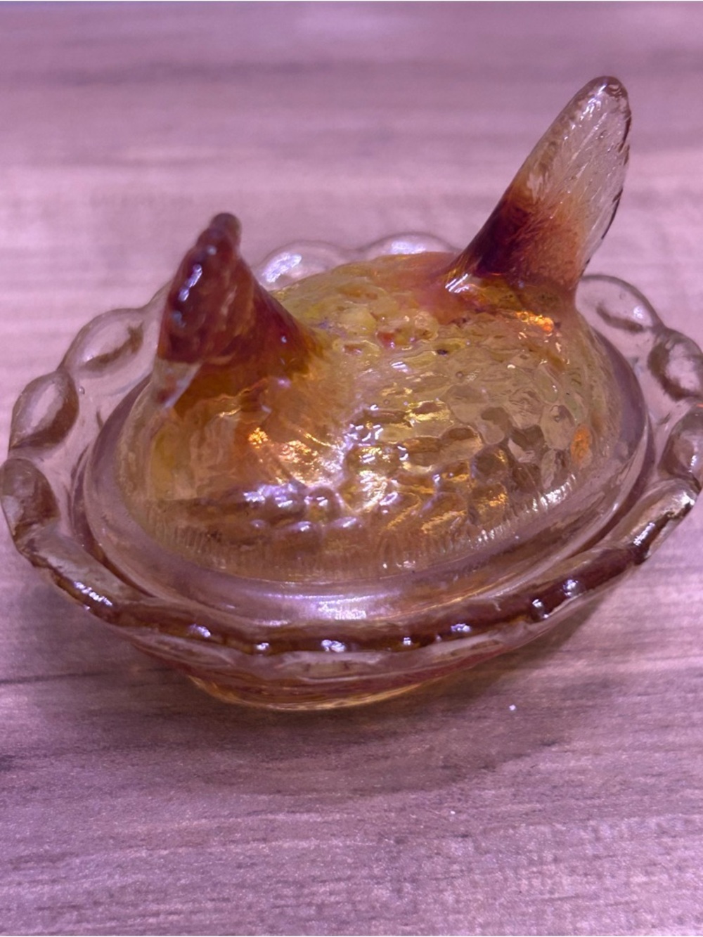 Vintage Amber Glass Hen on Nest Trinket Dish